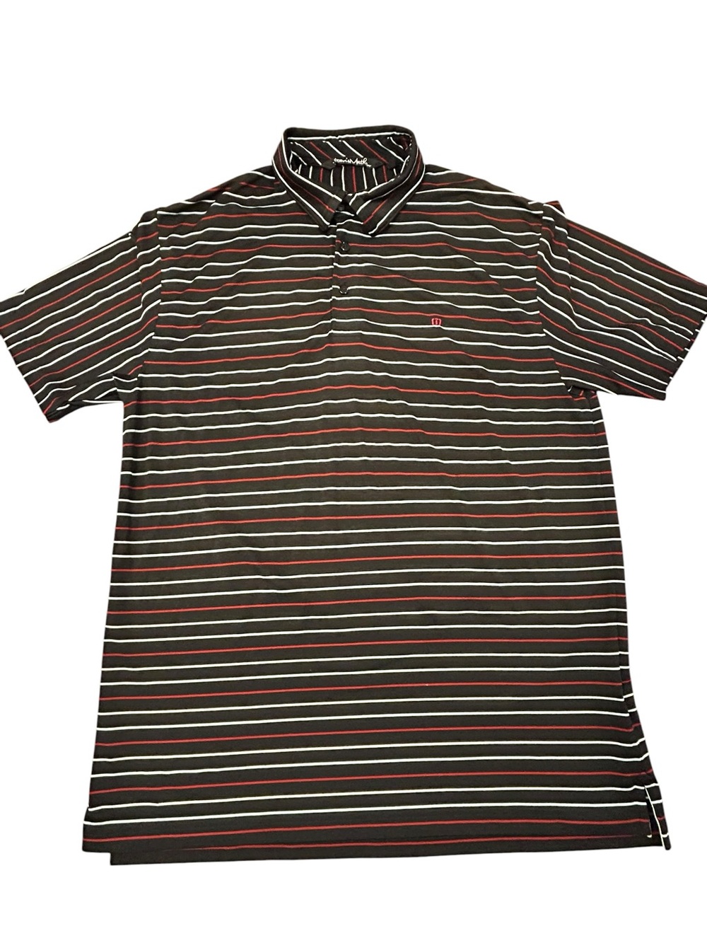 Travis Mathew Black Golf Polo with Red Mint  & White Stripes L